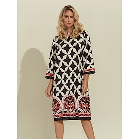 Geometric Pattern Half Sleeve A-Line Mini Dress