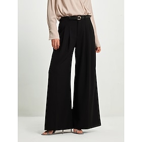 Pleated Straight Full-Length Pants