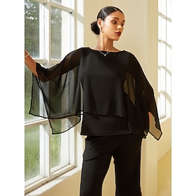 Modal Chiffon Crewneck Cape Sleeveless Top