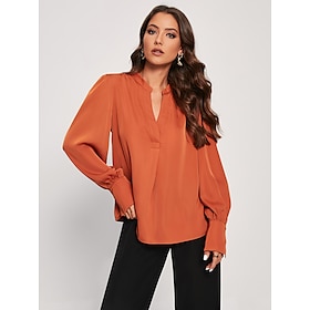 Satin V Neck Button Shirt Blouse