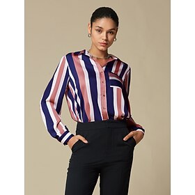 Satin Stripe Bishop Sleeve Pocket Shirt