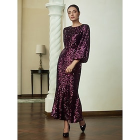 Sequin Burgundy Juliet Sleeve Maxi Dress